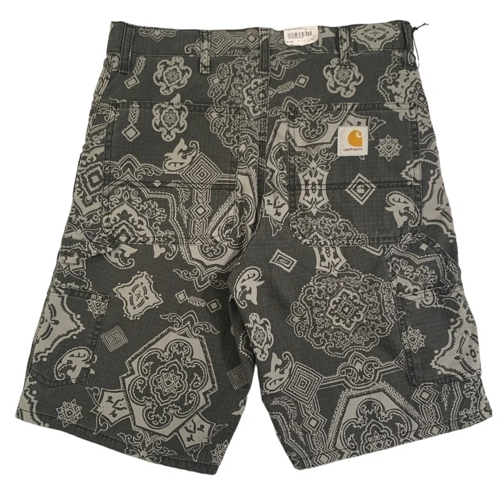 NWT Carhartt WIP Single Knee Short Columbia Ripstop Black Heavy Stone Wash